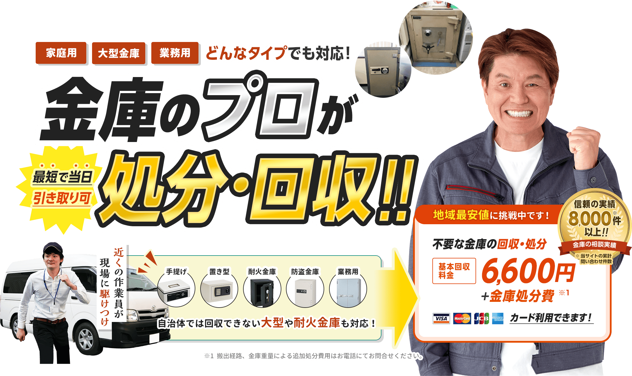 どんなタイプの金庫でも対応できます。金庫のプロが処分・回収。
