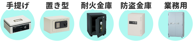手提げ、置き型、耐火金庫、防盗金庫、業務用などどんな金庫も対応します。